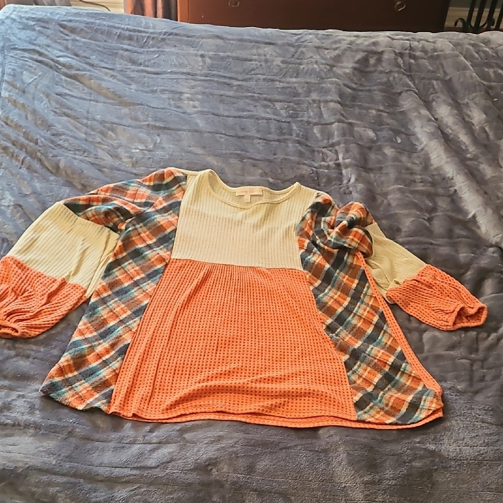 Colorblock Plaid Knit Top